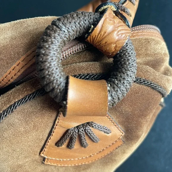 IL Punto Rossi Suede Leather Circle Round Handbag Purse Brown - Picture 7 of 10